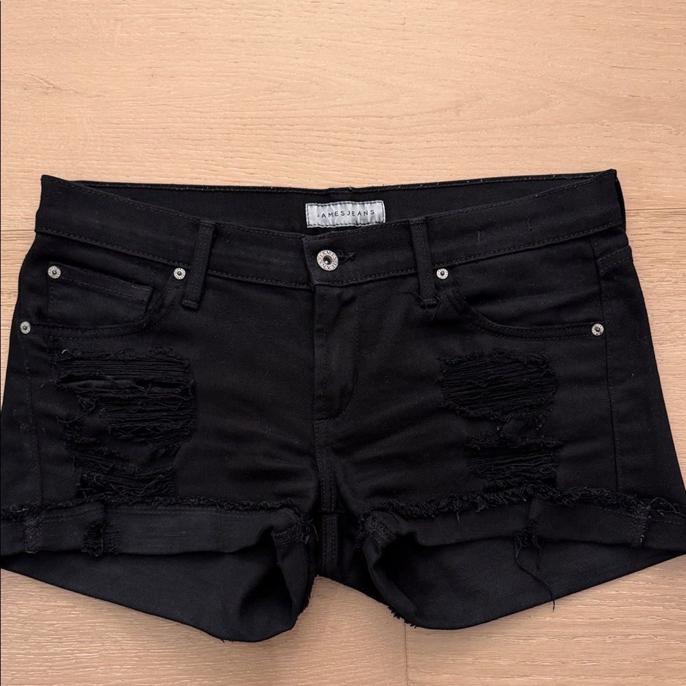 James Jeans Black Ripped Denim Short Shorts
